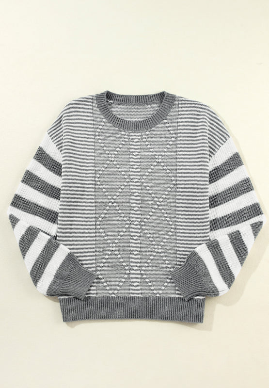 Zephariel Striped Round Neck Dropped Shoulder Sweater