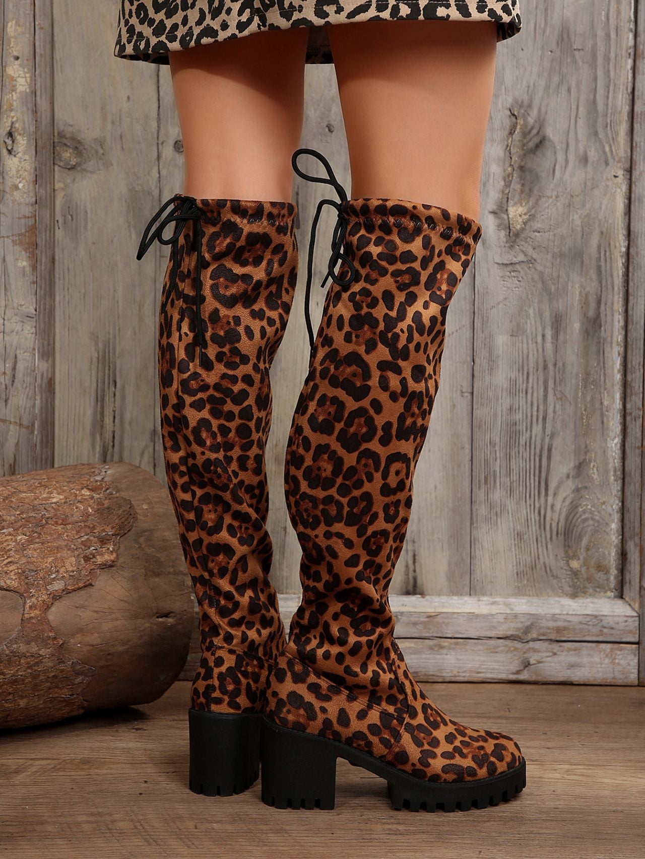 Zephariel Leopard Round Toe Block Heel Boots