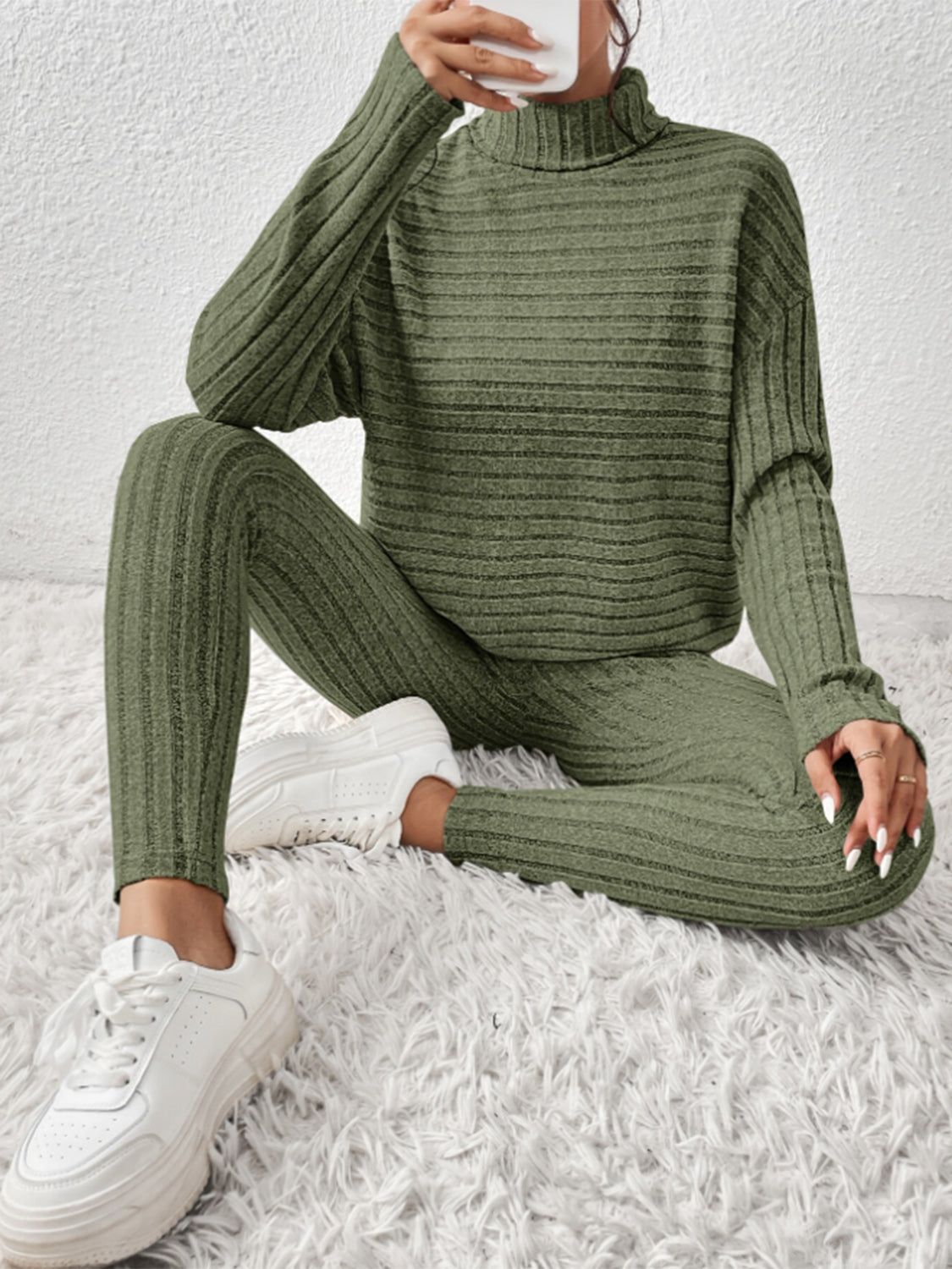 Zephariel Ribbed Turtleneck Top and Pants Set