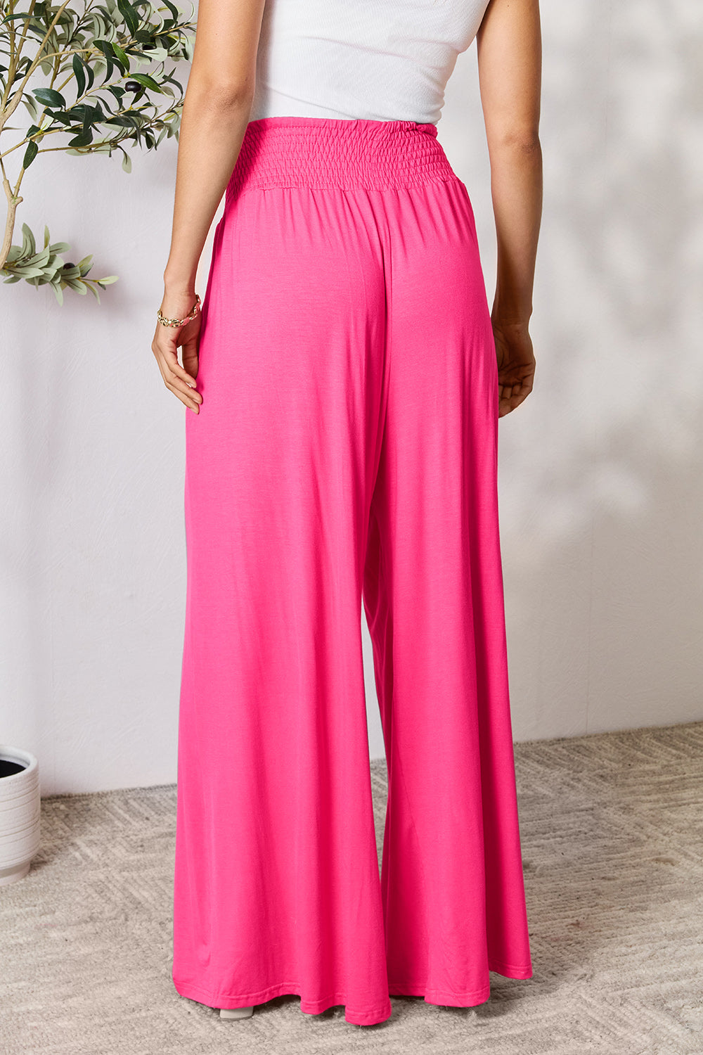 Zephariel  Smocked Wide Waistband Wide Leg Pants