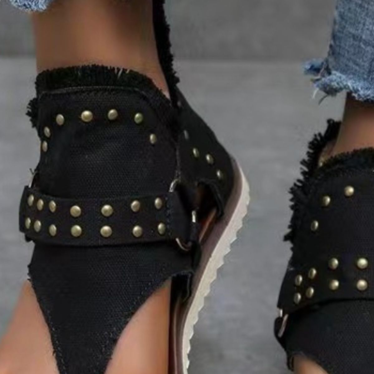 Zephariel Studded Raw Hem Flat Sandals