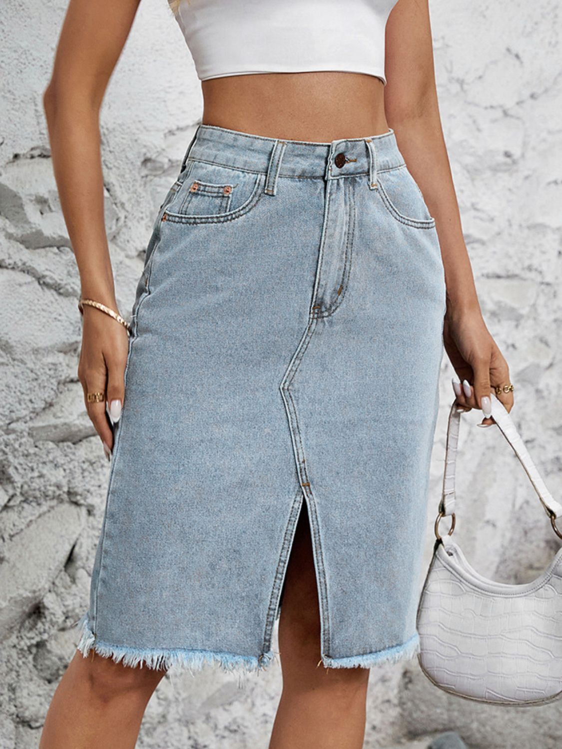 Zephariel Raw Hem Slit Denim Skirt