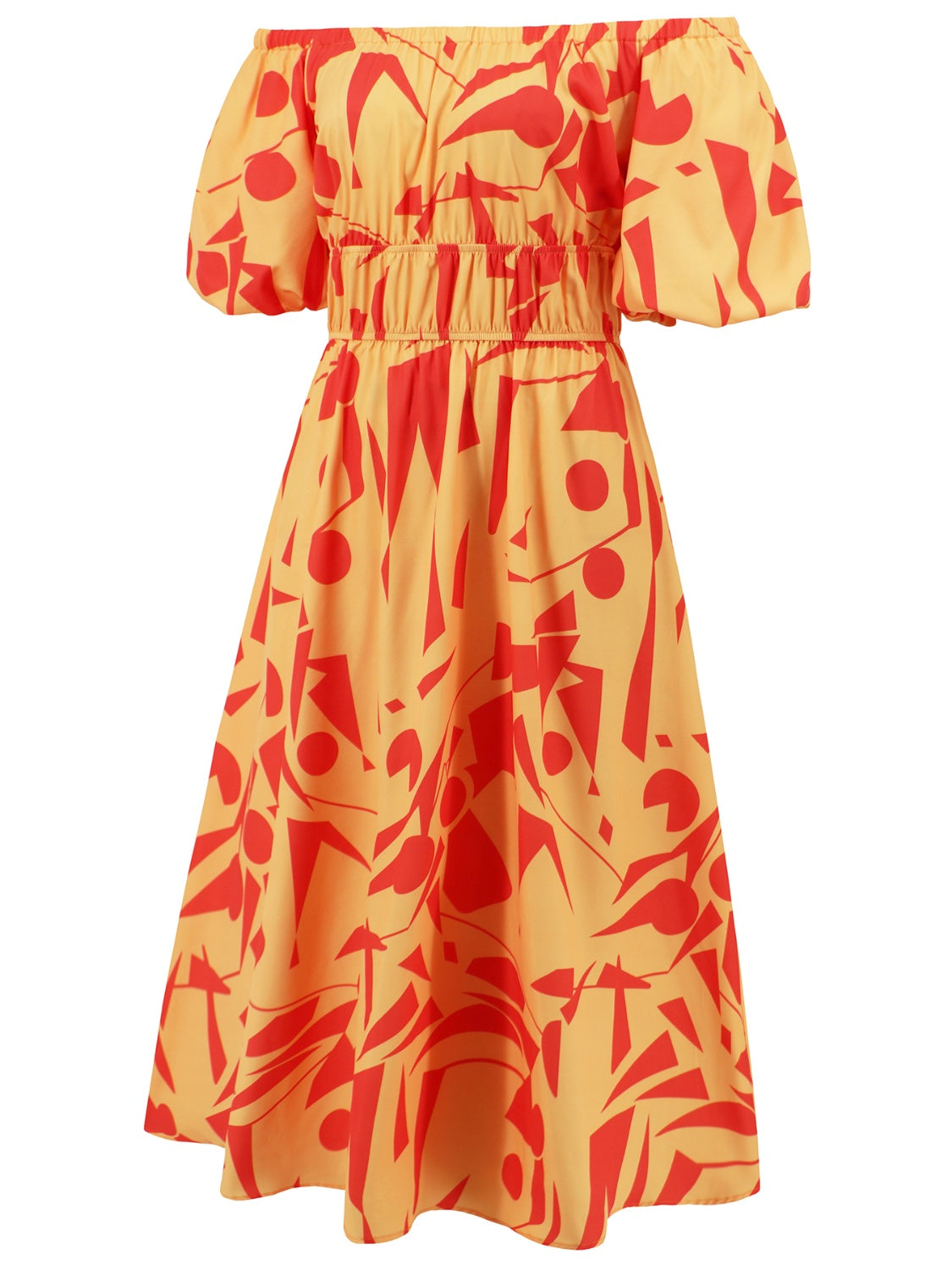 Zephariel Printed Off-Shoulder Balloon Sleeve Dress