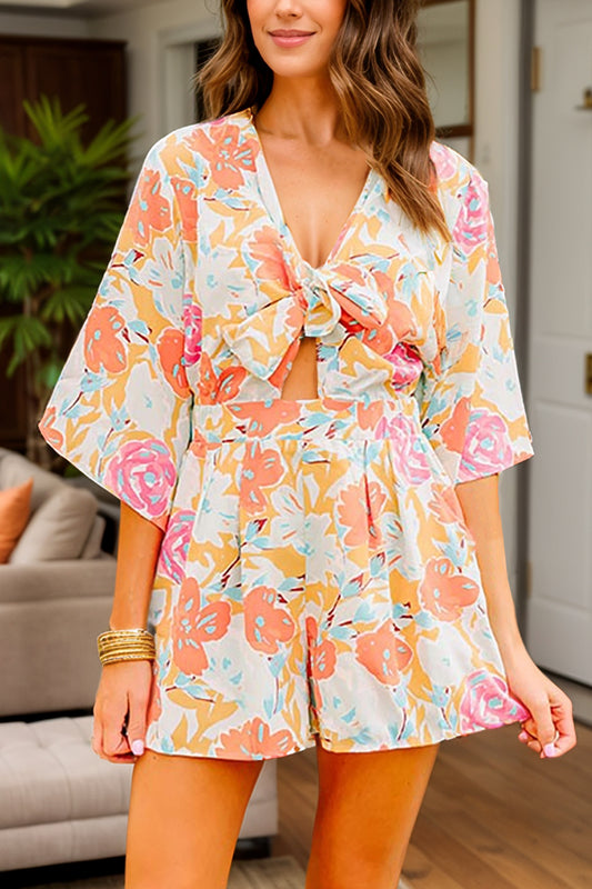 Zephariel Tied Printed Half Sleeve Romper