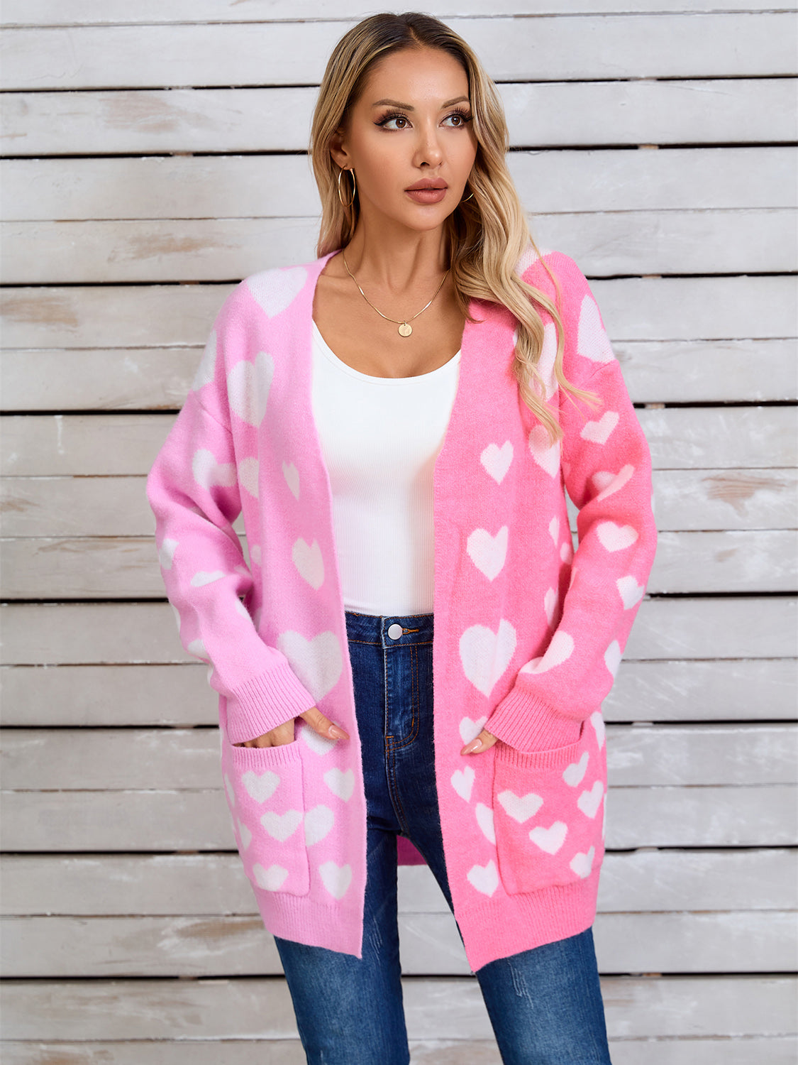 Zephariel Heart Open Front Long Sleeve Cardigan