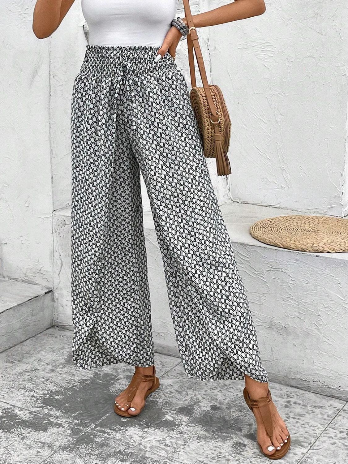 Zephariel Tied Printed Wide Leg Pants