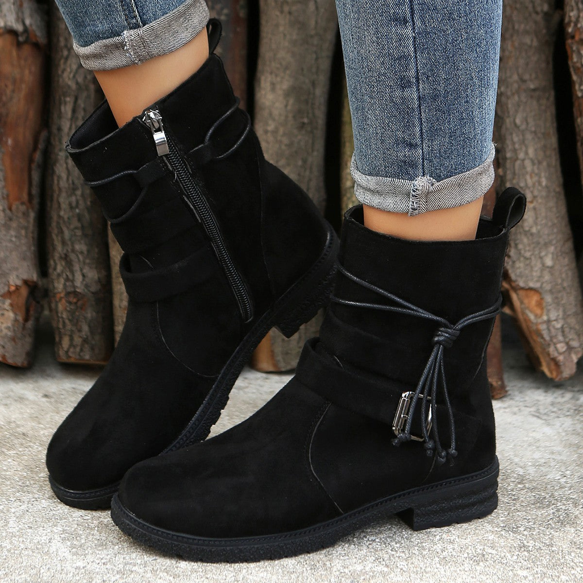 Zephariel Suede Side Zip Round Toe Boots