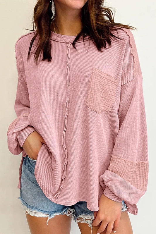 Zephariel Exposed Seam Round Neck Long Sleeve Sweatshirt