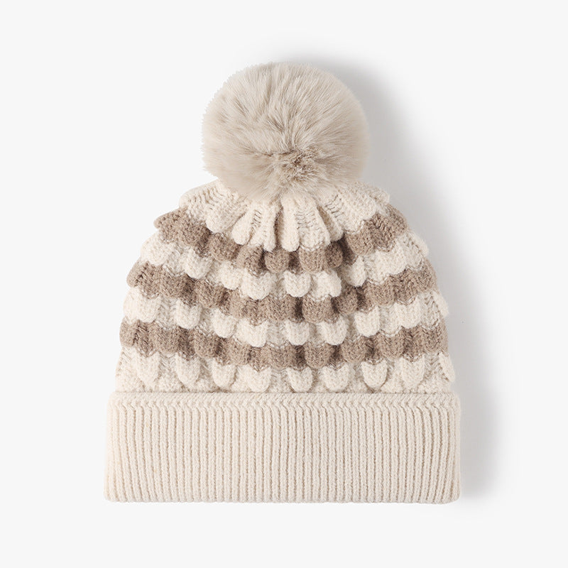 Zephariel Striped Contrast Knit Hat with Pom-pom