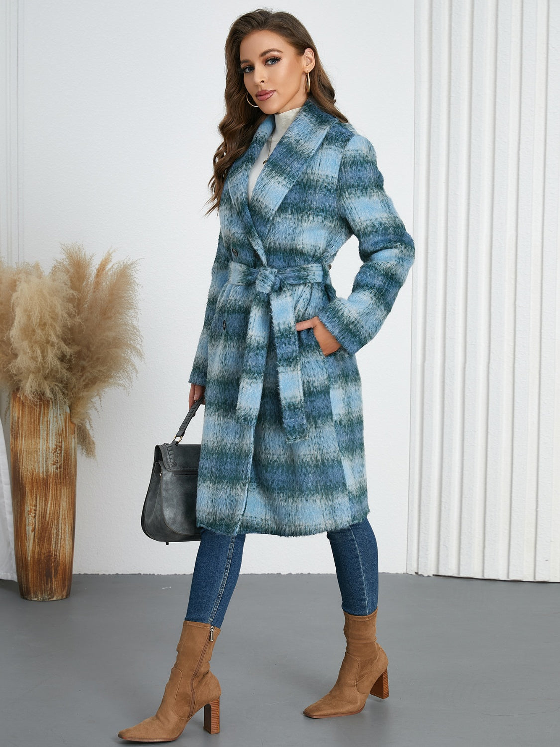 Zephariel Plaid Tie Waist Long Sleeve Coat