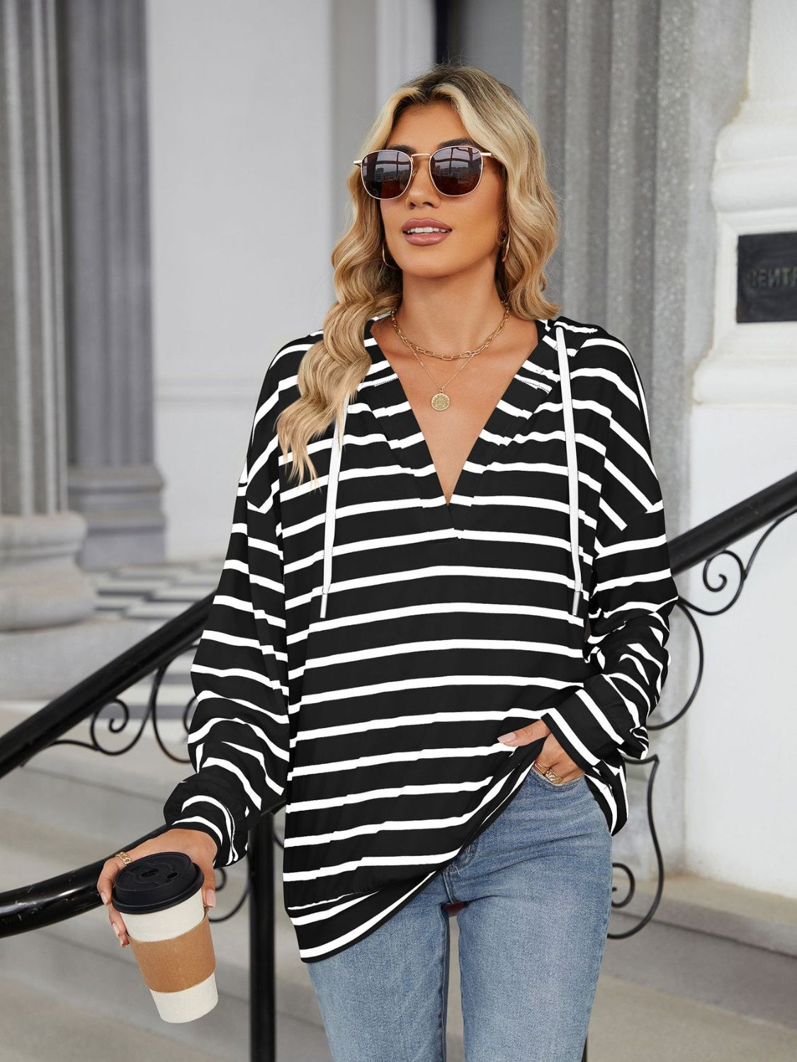 Zephariel Drawstring Striped Long Sleeve Hoodie