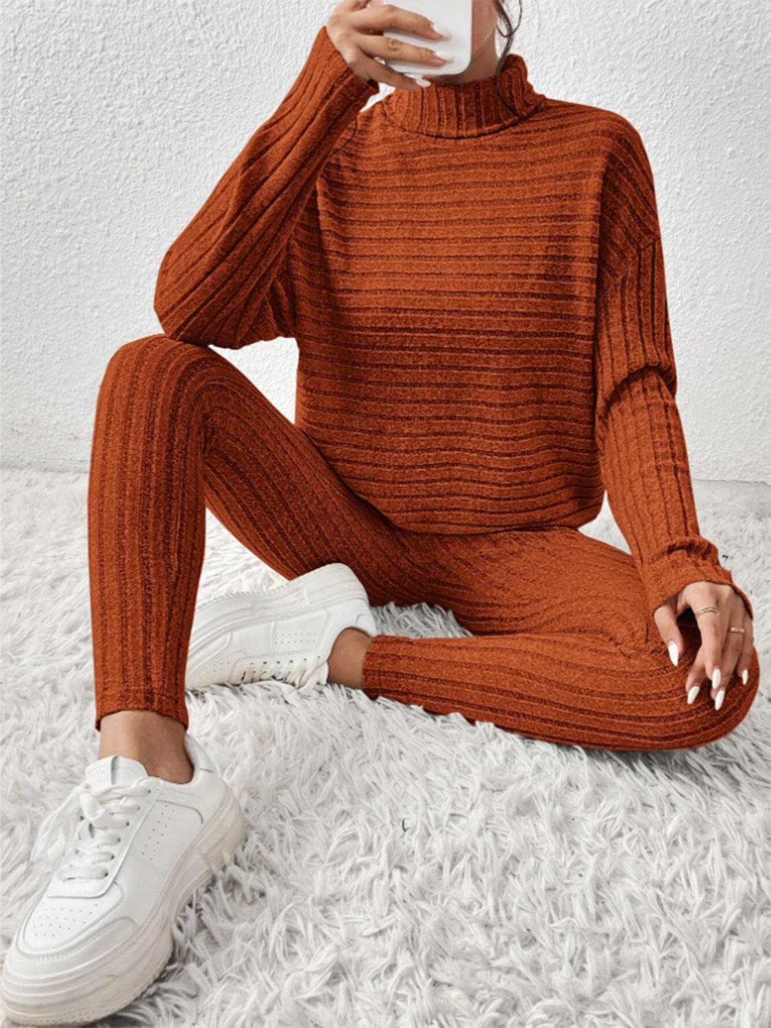 Zephariel Ribbed Turtleneck Top and Pants Set