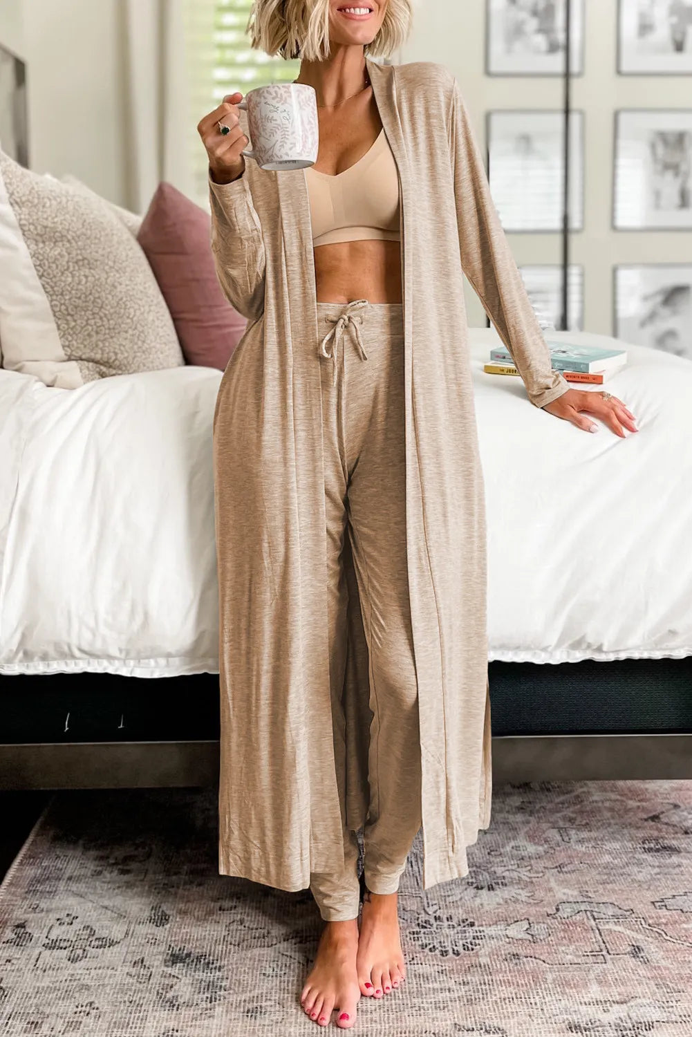 Zephariel Open Front Long Sleeve Cardigan and Pants Lounge Set