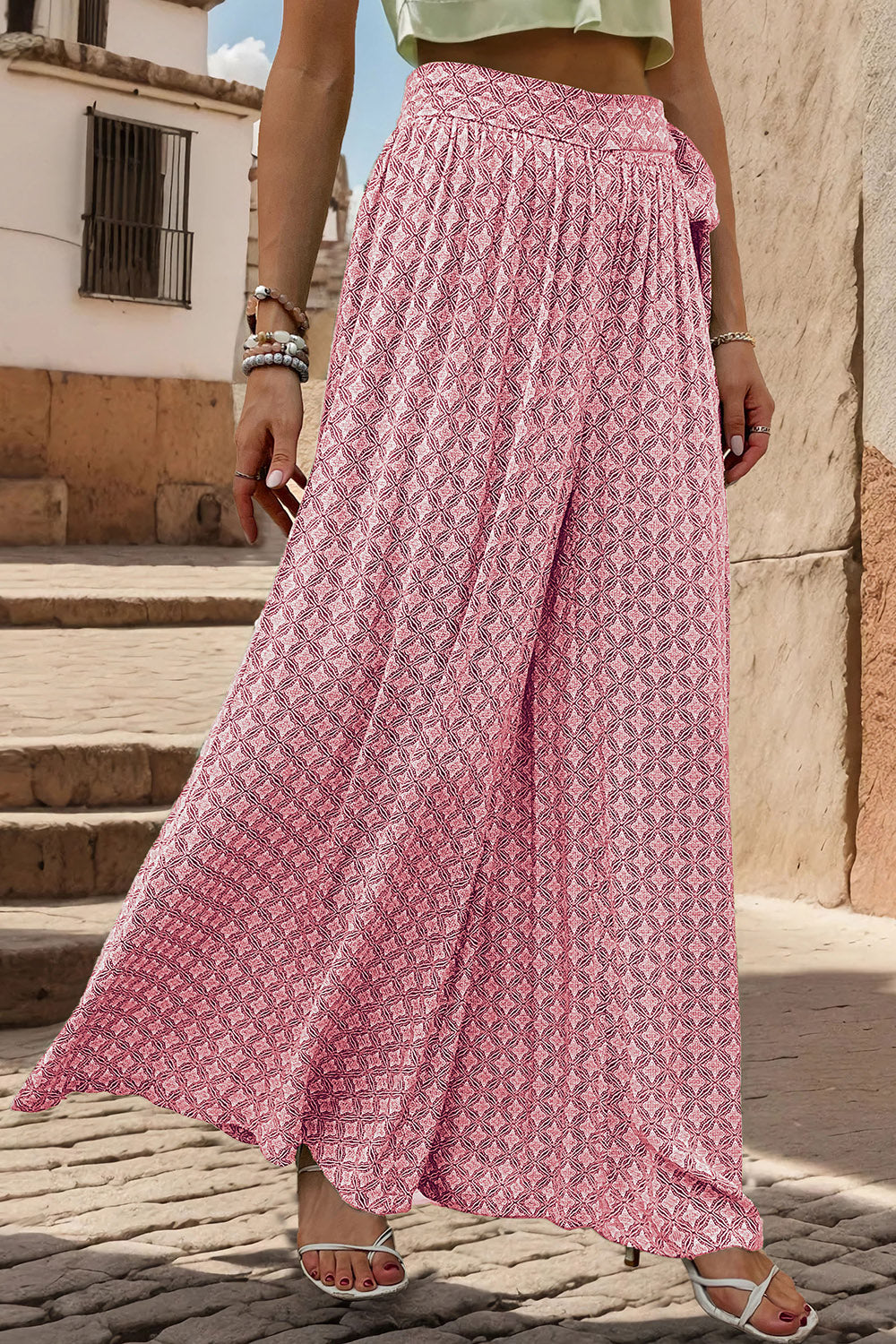 Zephariel Printed Tied Wide Leg Pants