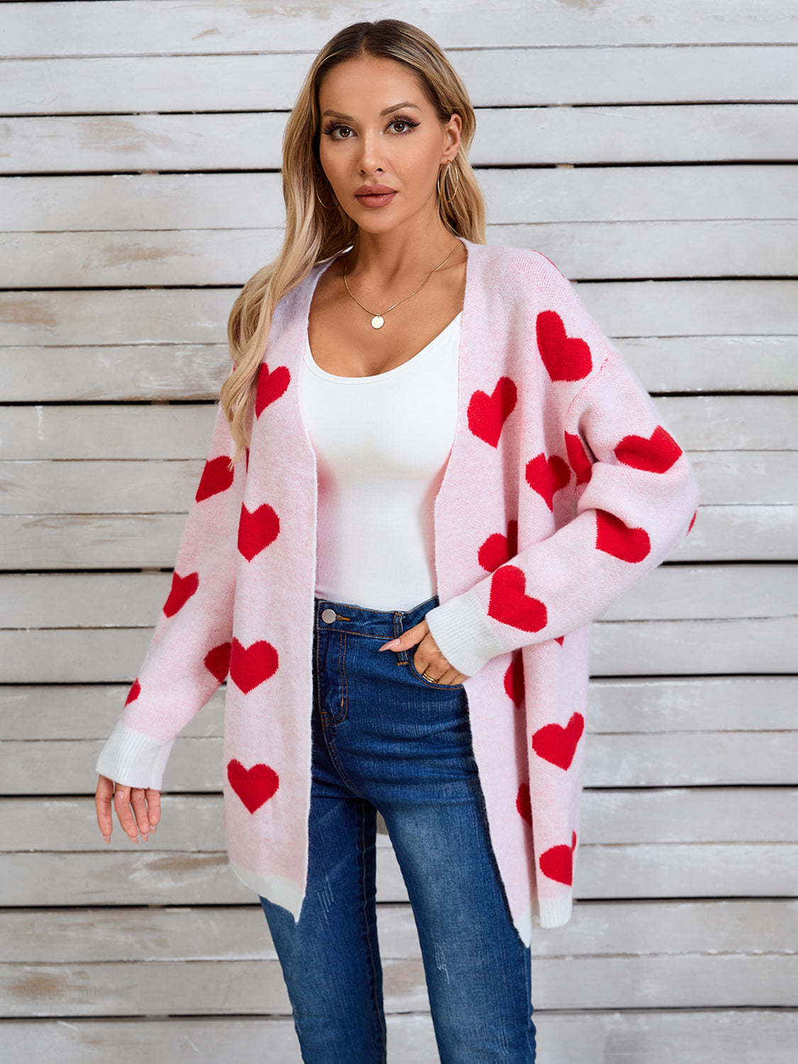 Zephariel Heart Open Front Long Sleeve Cardigan