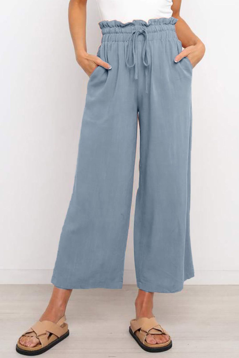 Zephariel Drawstring Paperbag Waist Wide Leg Pants