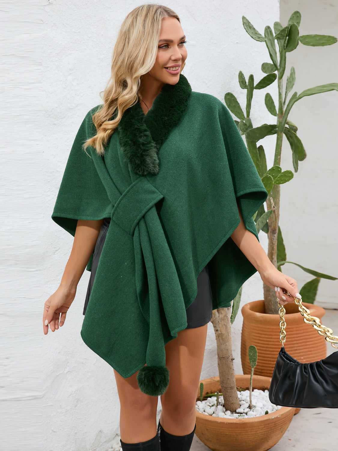 Zephariel Fuzzy Trim Open Front Poncho