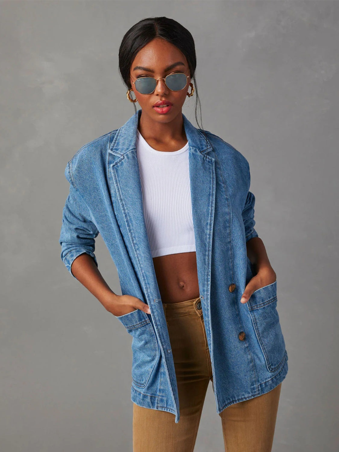 Zephariel Collared Neck Long Sleeve Denim Jacket