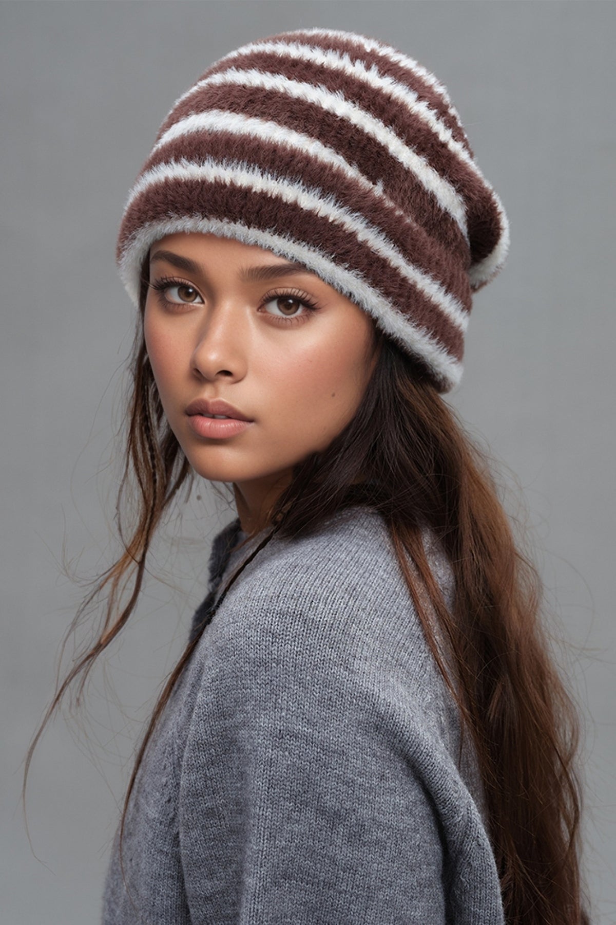 Zephariel Fuzzy Contrast Striped Thermal Hat