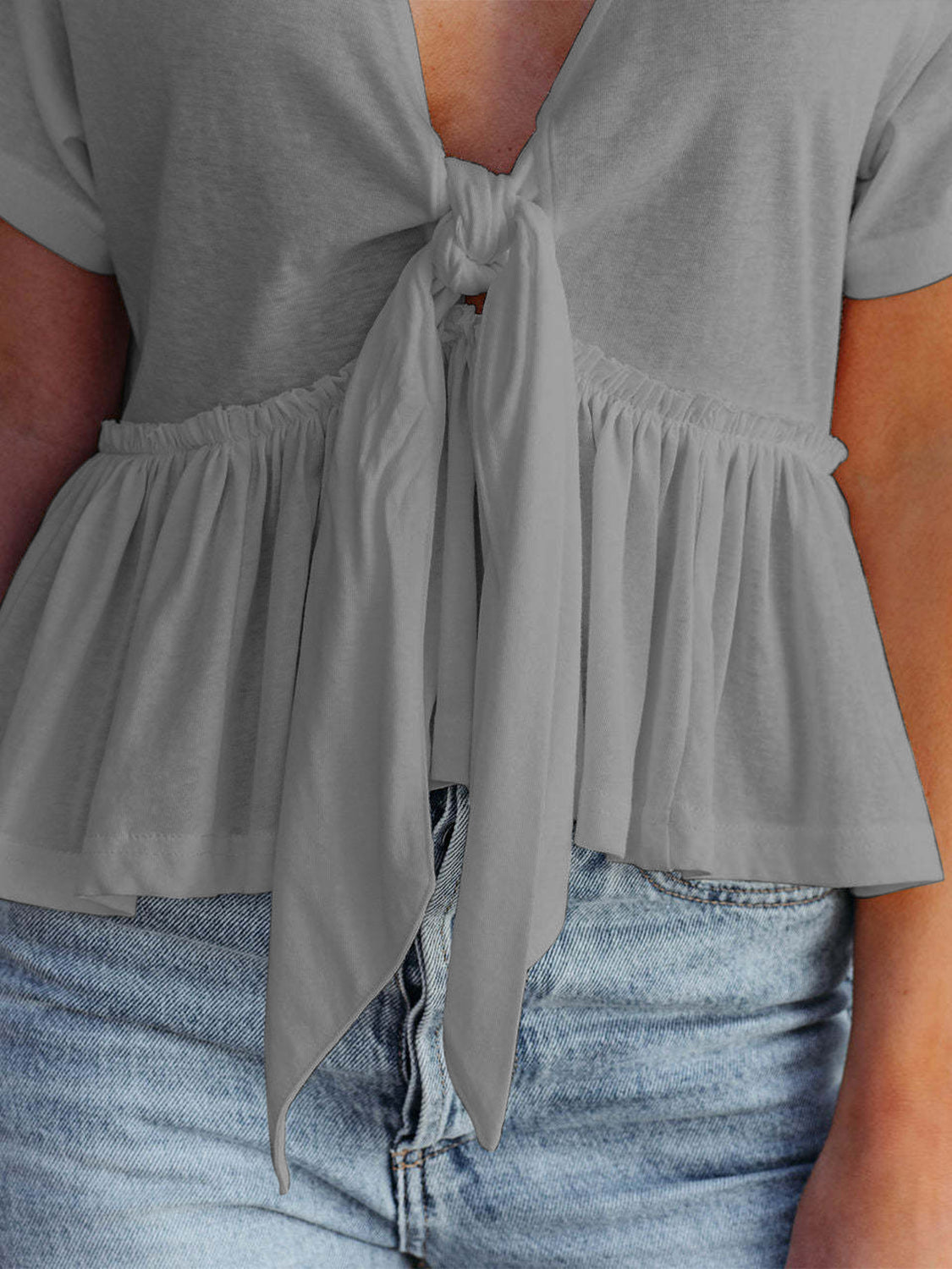 Zephariel Tied Plunge Short Sleeve Blouse