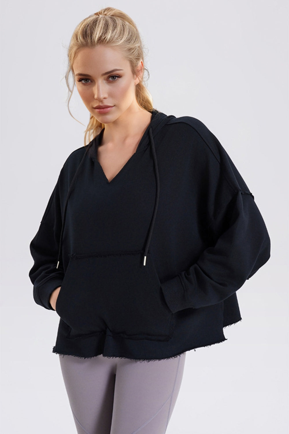 Zephariel Drawstring Frayed Hem Long Sleeve Hoodie