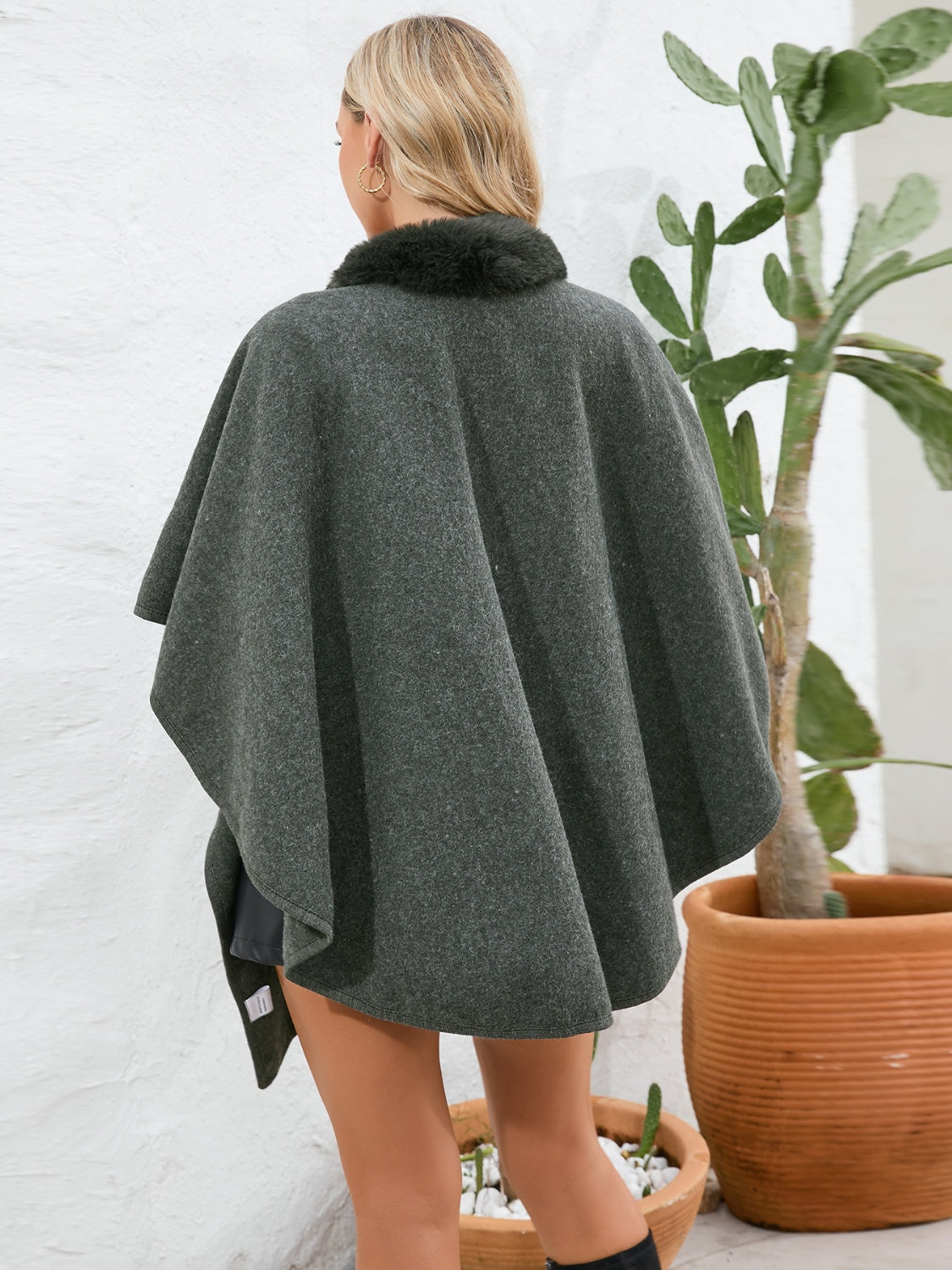 Zephariel Fuzzy Trim Open Front Poncho