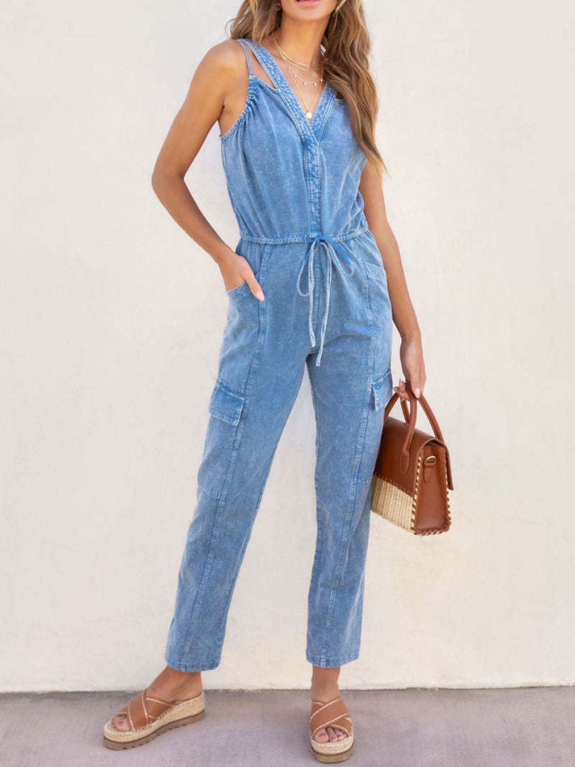 Zephariel V-Neck Sleeveless Denim Jumpsuit