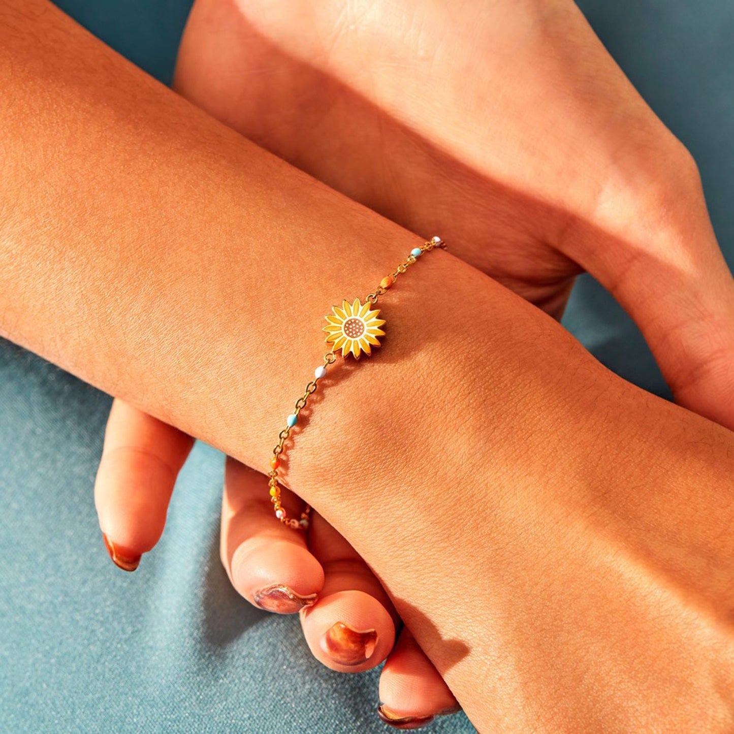 Zephariel Sunflower Shape 18K Gold-Plated Bead Bracelet