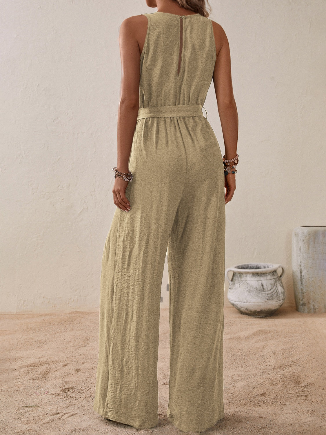 Zephariel Tied Surplice Sleeveless Wide Leg Jumpsuit