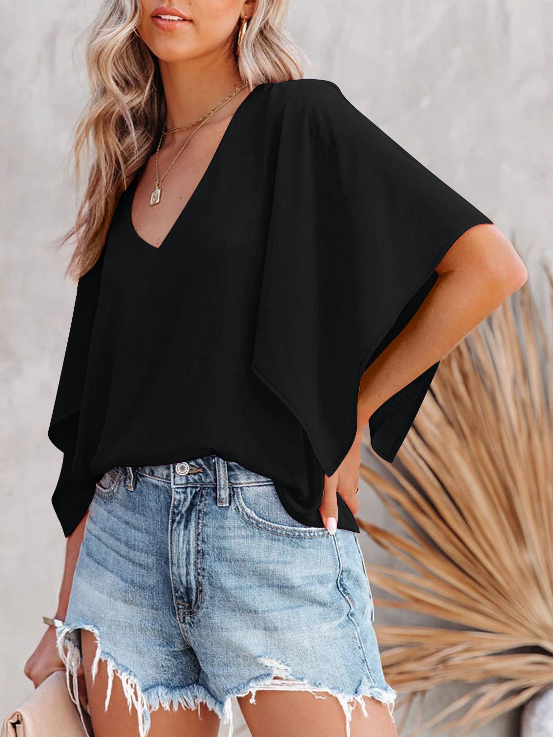 Zephariel V-Neck Half Sleeve Blouse