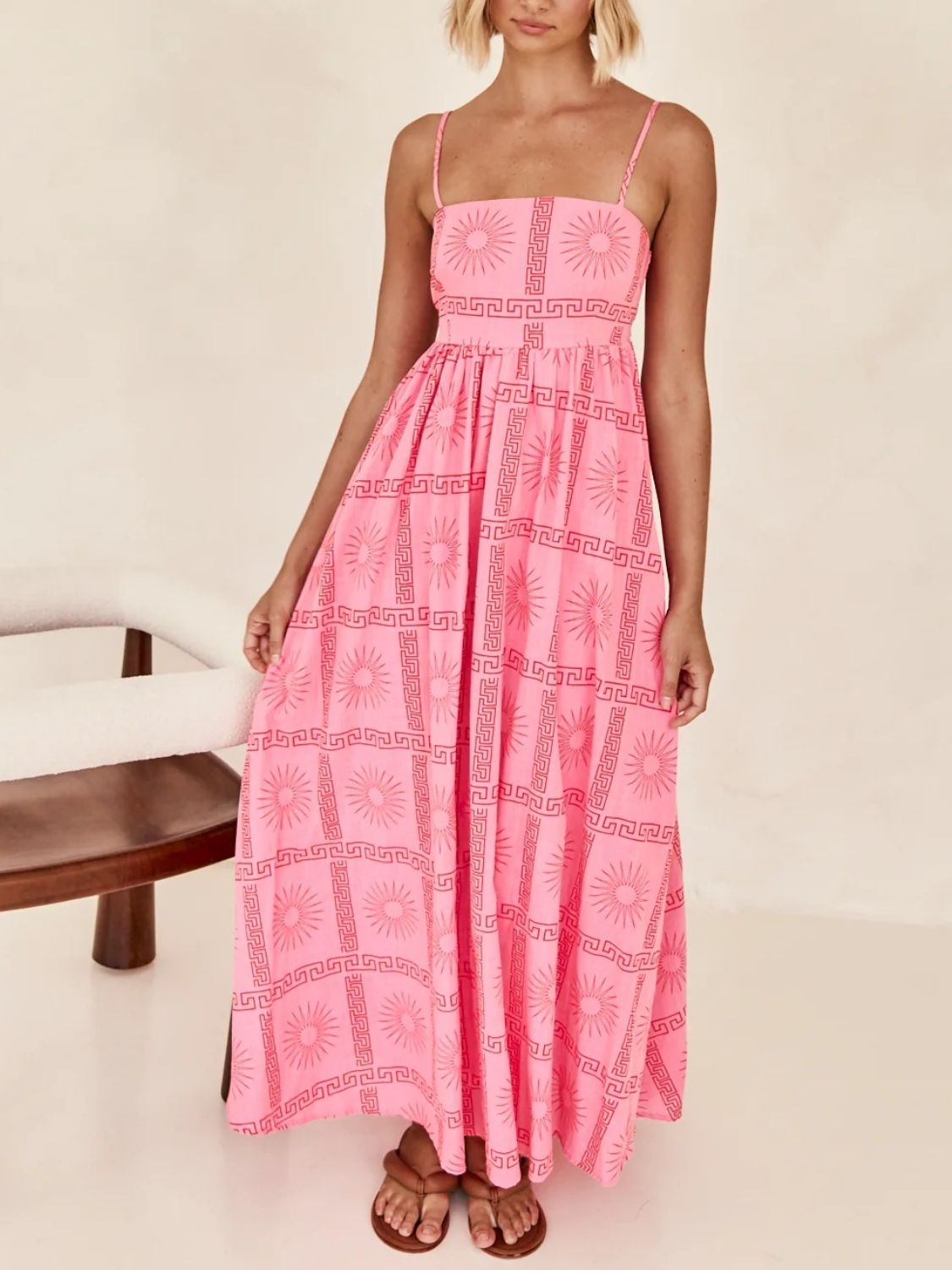 Zephariel Cutout Printed Square Neck Maxi Cami Dress