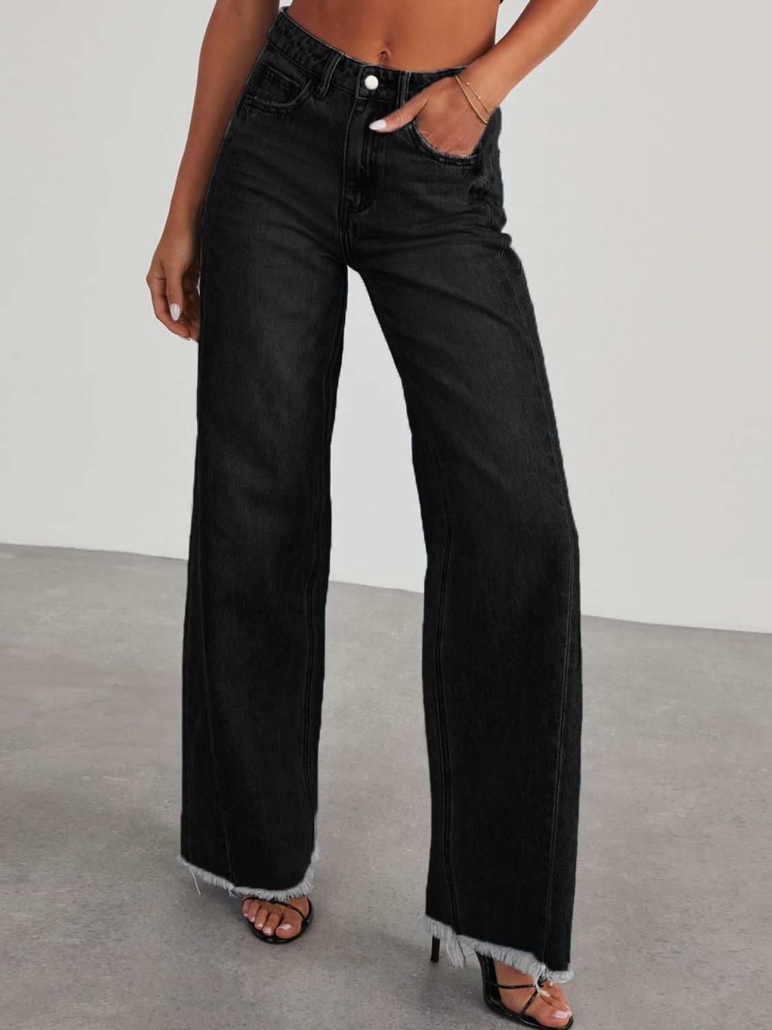 Zephariel Raw Hem Wide Leg Jeans with Pockets