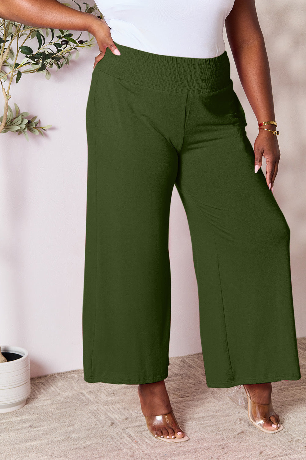 Zephariel  Smocked Wide Waistband Wide Leg Pants