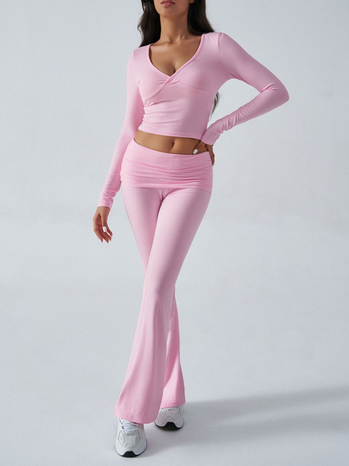 Zephariel Ruched Long Sleeve Top and Pants Set