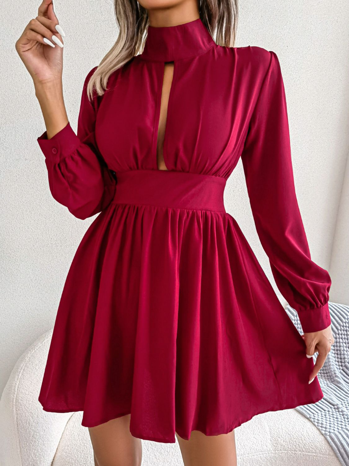 Zephariel Cutout Turtleneck A-Line Mini Dress