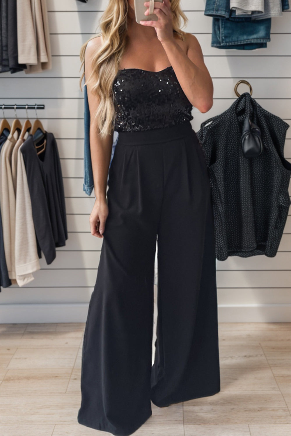 Zephariel Sequin Tube Wide Leg Jumpsuit