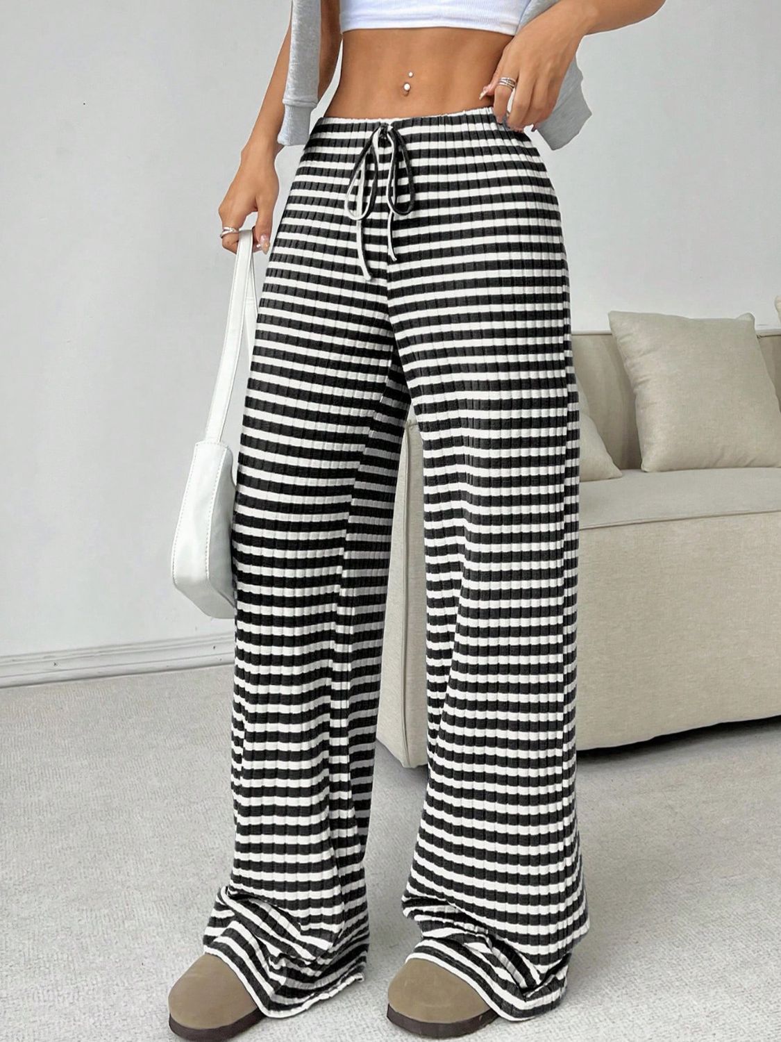 Zephariel Tied Striped Wide Leg Pants