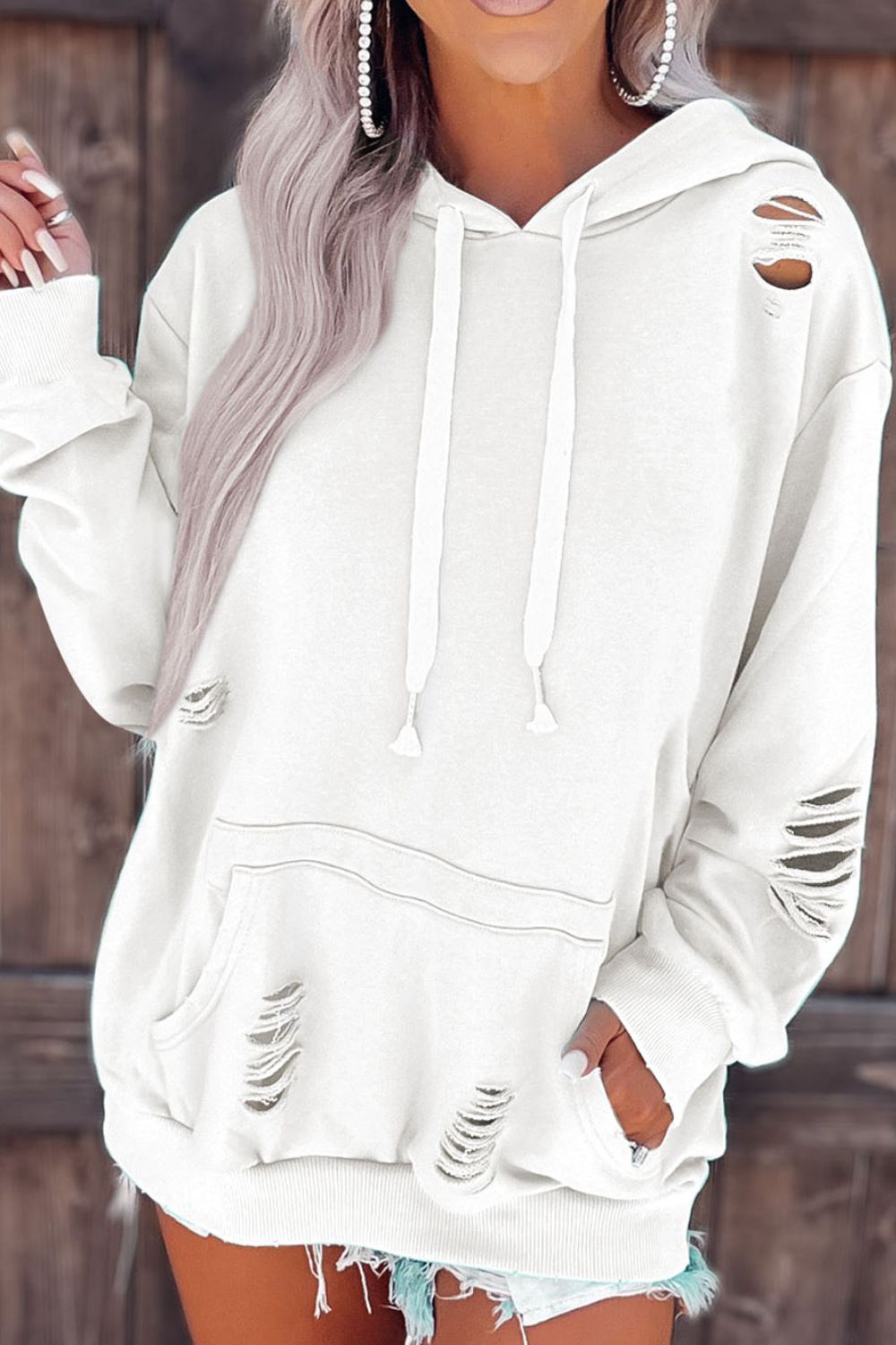 Zephariel Distressed Drawstring Long Sleeve Hoodie