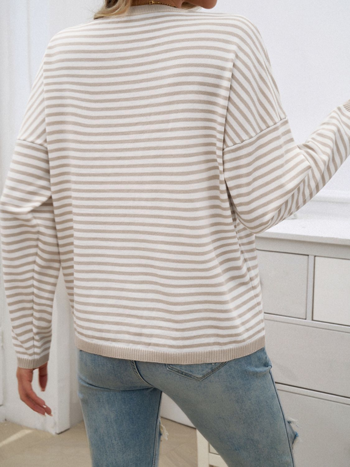 Zephariel Striped Round Neck Dropped Shoulder Sweater