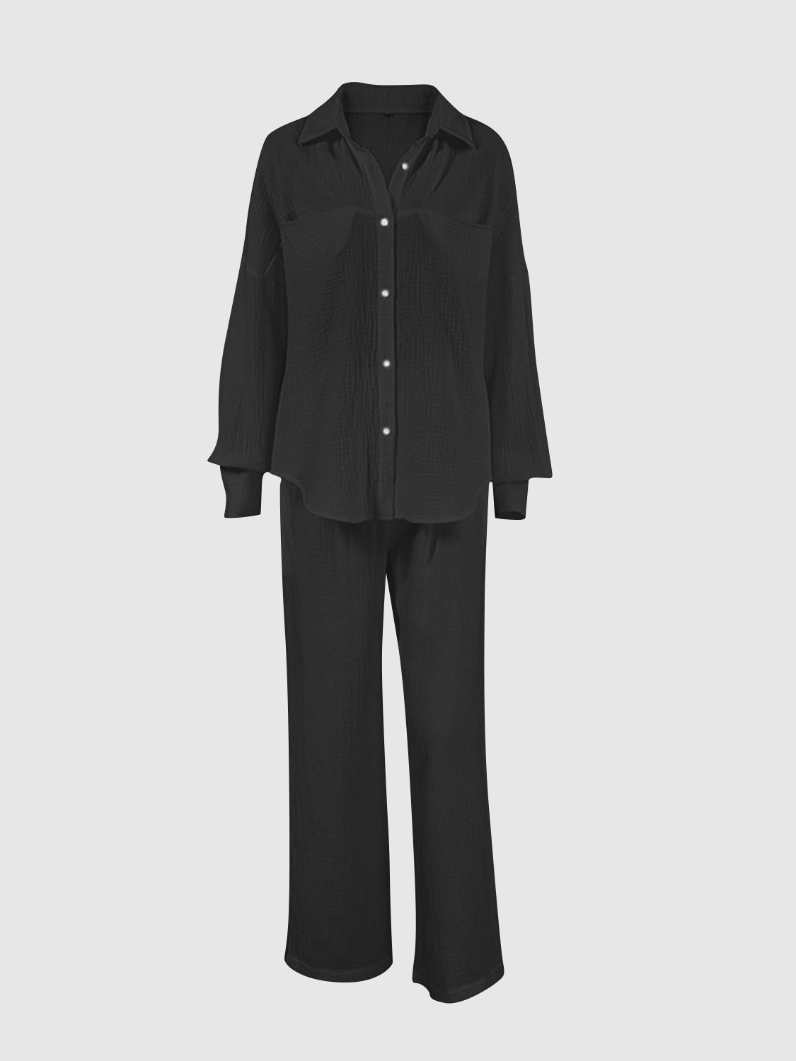 Zephariel Texture Button Up Long Sleeve Shirt and Pants Set