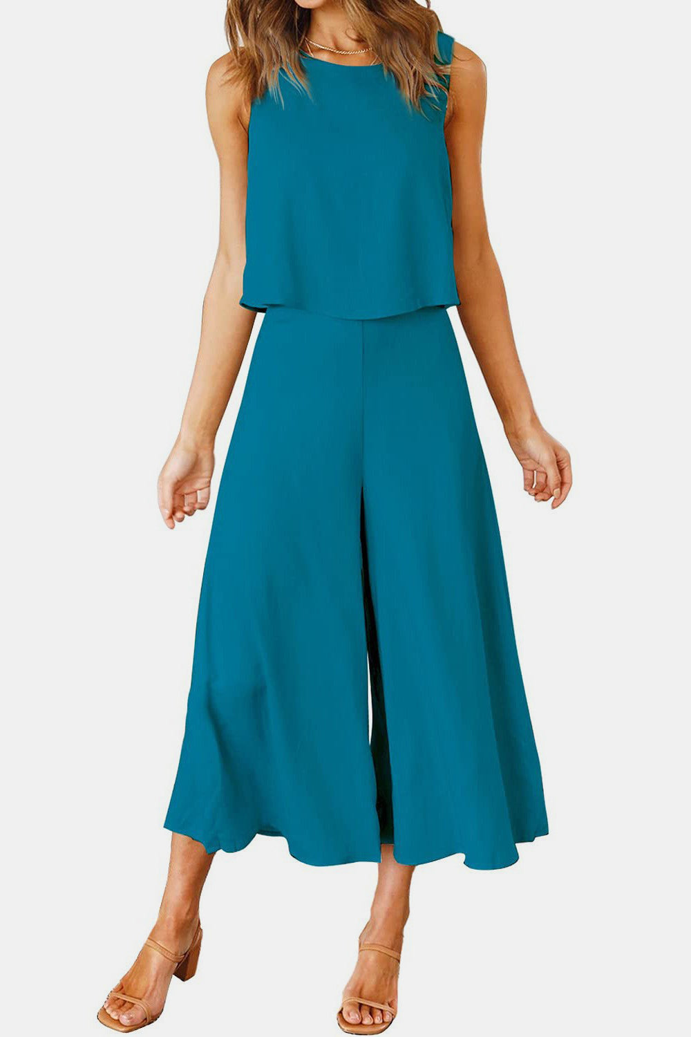 Zephariel Round Neck Top and Wide Leg Pants Set