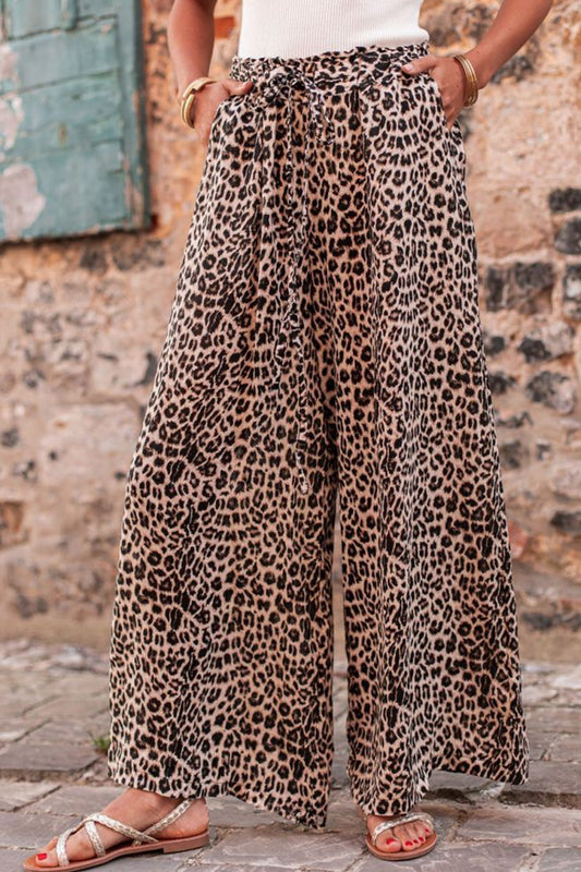 Zephariel Leopard Drawstring Wide Leg Pants