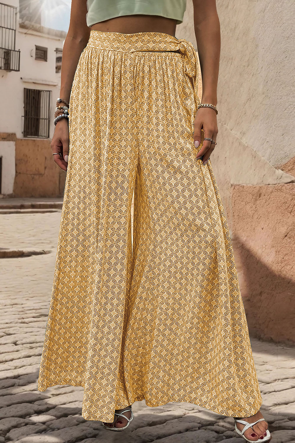 Zephariel Printed Tied Wide Leg Pants