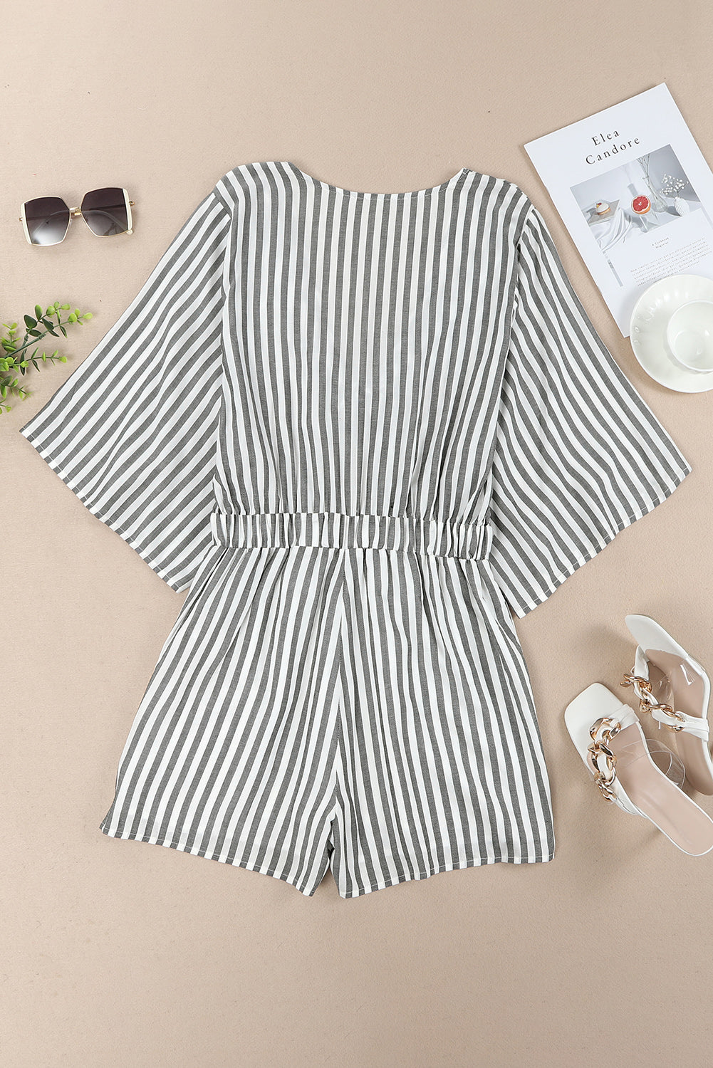 Zephariel Tied Striped Three-Quarter Sleeve Romper