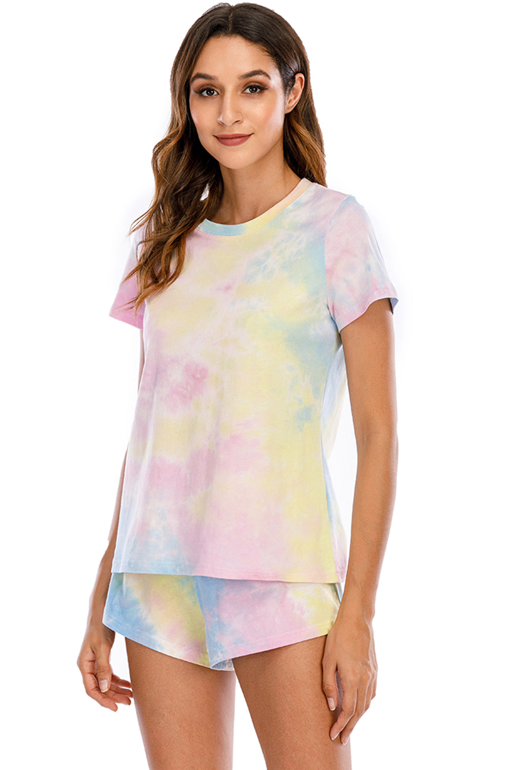 Zephariel Tie-Dye Round Neck Short Sleeve Top and Shorts Lounge Set