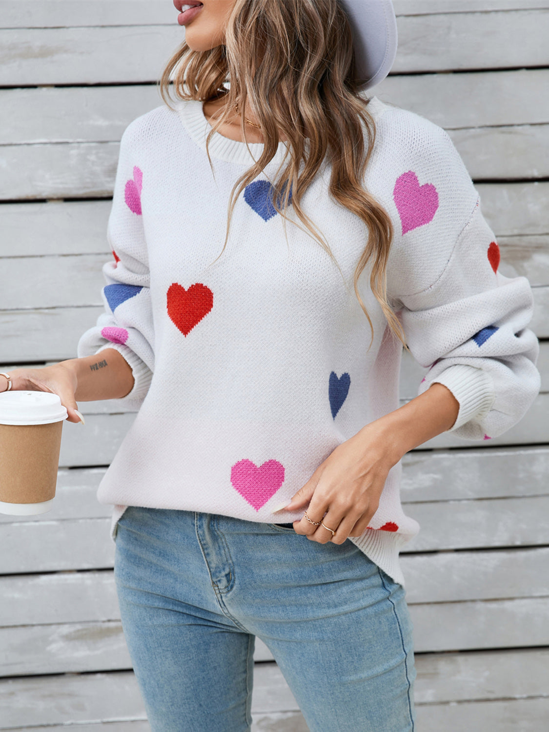 Zephariel Heart Round Neck Long Sleeve Sweater