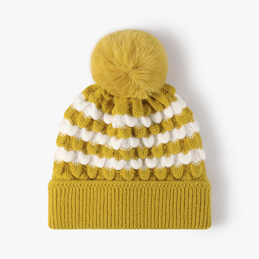 Zephariel Striped Contrast Knit Hat with Pom-pom