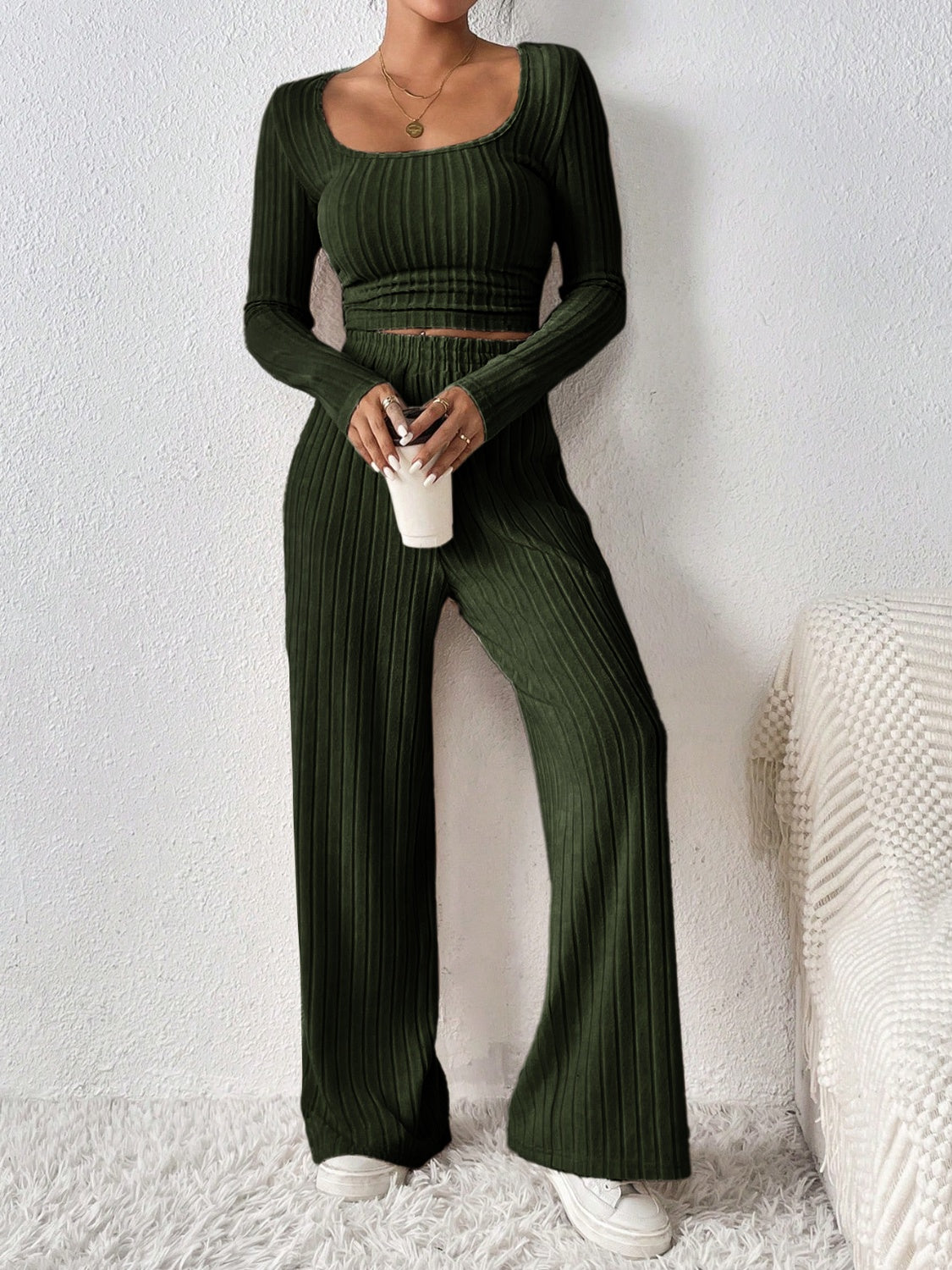 Zephariel Scoop Neck Long Sleeve Top and Pants Set