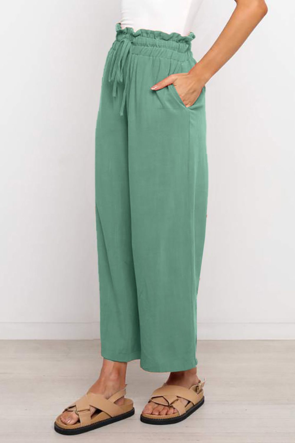 Zephariel Drawstring Paperbag Waist Wide Leg Pants