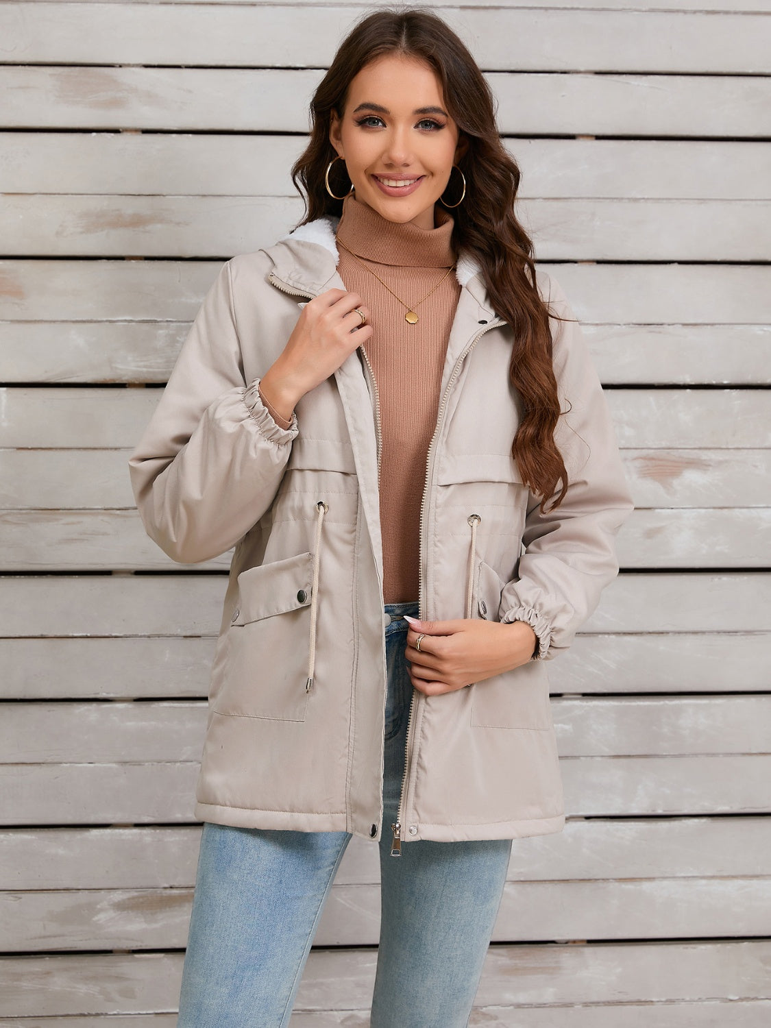 Zephariel Drawstring Long Sleeve Hooded Jacket